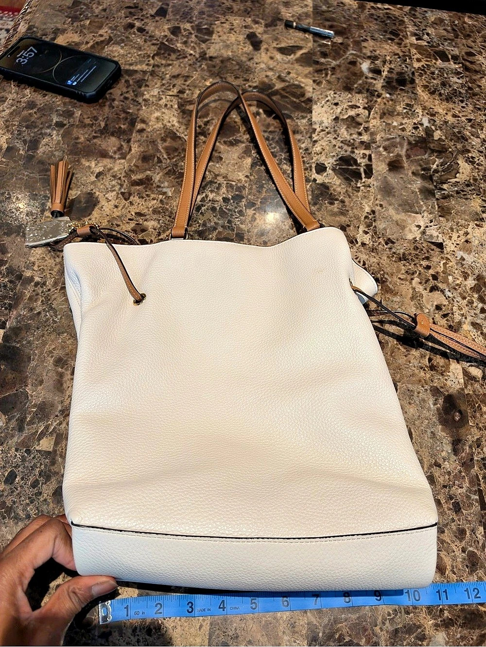 Coach Tote 27 With Horse And Carriage Tote in White & Brown - Picture 2 of 8